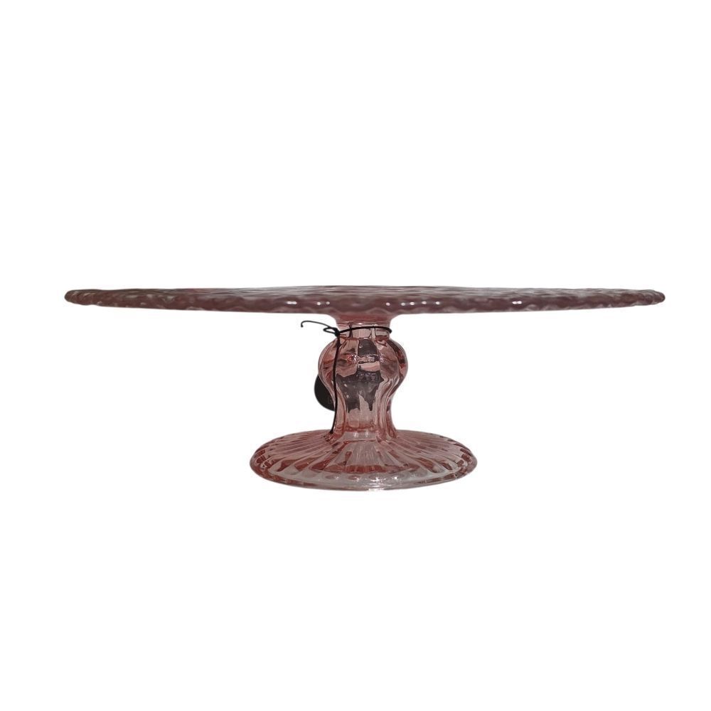 Blush Textured Glass Cake Stand 10"